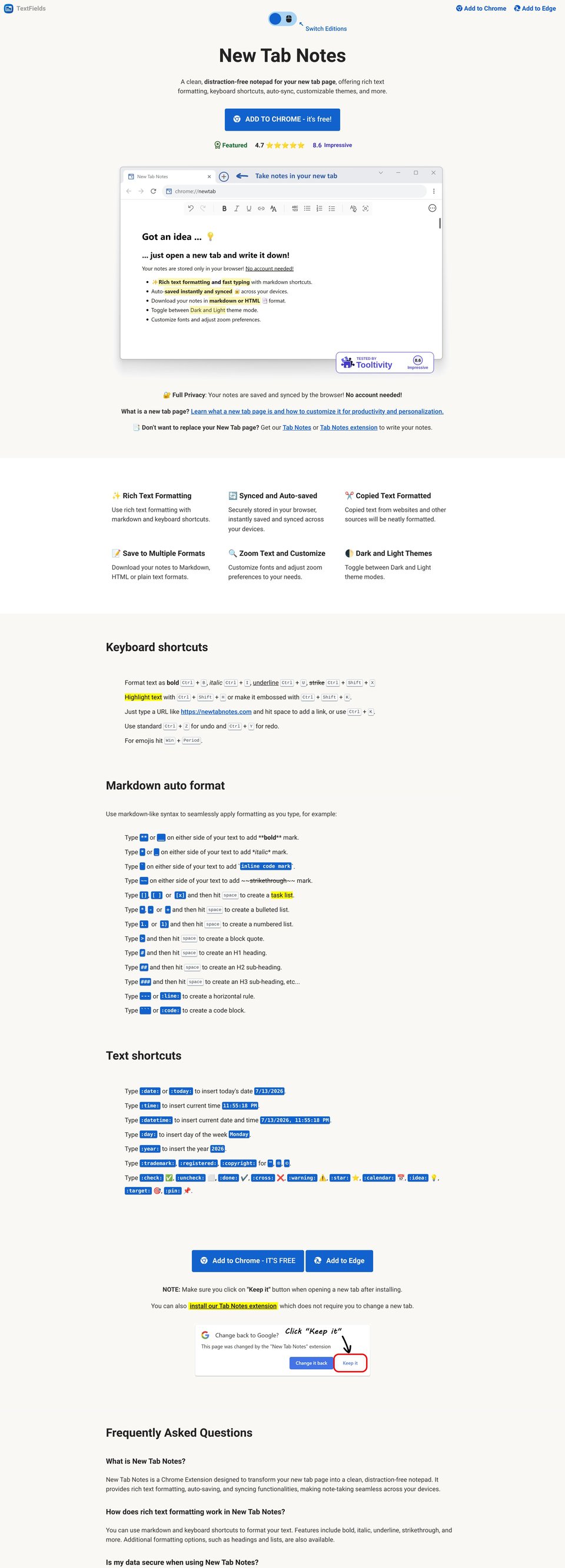 New Tab Notes full page (part 1)